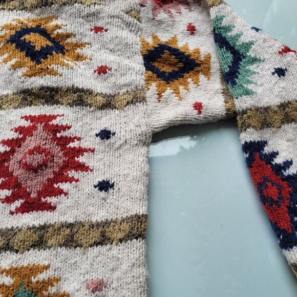 LL Bean Southwestern Print 100% Cotton Crew Neck Sweater Size L - Picture 4 of 7